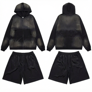 Ensemble de sweat-shirts à capuche pour homme, couleur dégradée, teinture dip dye, tissu French Terry, vêtements décontractés d'automne, noir - Product Image 1