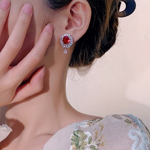 Fashion Jewelry Eco-friendly Copper Silver Plated Floral 8*10mm Green Zircon Wholesale Girls Casual Vintage Classic <b>Earring</b> - Product Image 6