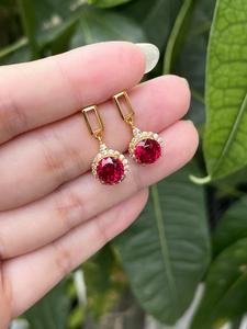 أقراط من الفضة عيار 925 مع الياقوت، مطلية بالذهب مع زركون على شكل هالة، مجوهرات راقية للنساء - Product Image 2