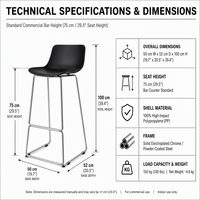 Tabouret de bar moderne en plastique jaune moutarde de 75 cm avec structure en métal noir et repose-pieds pour café restaurant