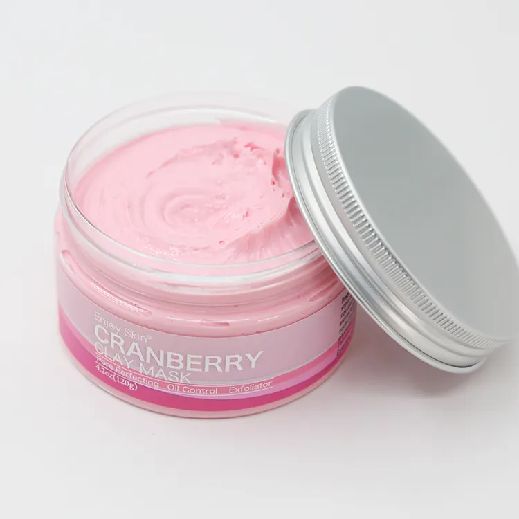 Ton-Gesichts-Schlamm-Pink-Ton-Maske Schlussverkauf Natürliche Kaolin-Cranberry-Eigenmarke Hautpflege Gesicht rosa weibliche Baumwoll-Nasenmaske 120 g
