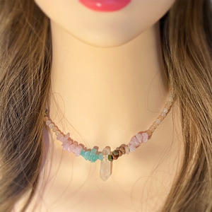 Collier bohème en pierres naturelles, fait main, avec pierres concassées et perles, pour femme, bijoux tendance - Product Image 1