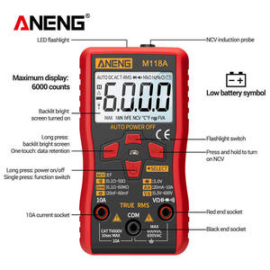 Multimètre numérique ANNENG M118A à détection automatique de plage 6V-600V/6A-10A, instrument électrique multifonctionnel compact - Product Image 2
