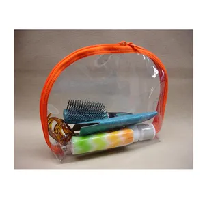 Bolsa de PVC semicírculo transparente de venda direta com dois zíperes saco cosmético personalizado à prova d'água