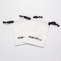 Sac de rangement en coton sergé réutilisable blanc pochette à cordon en coton avec logo imprimé personnalisé pour chargeur de casque Bluetooth