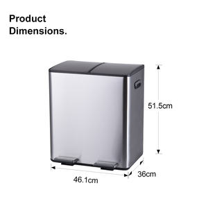 Poubelles de style basique en acier inoxydable de grande taille à <span class=keywords><strong>2</strong></span> <span class=keywords><strong>compartiments</strong></span> <span class=keywords><strong>60L</strong></span> avec fermeture en douceur - Product Image 2