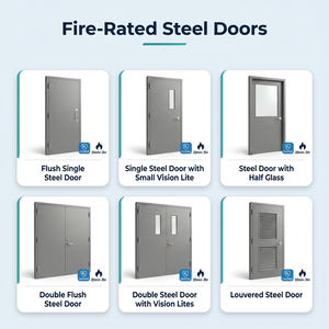 Puerta de metal hueca personalizada con certificación UL de 1 a 3 horas, puerta cortafuego UL, Marco <span class=keywords><strong>HM</strong></span>, puertas comerciales - Product Image 6