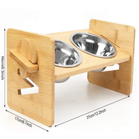 Bol de nourrissage pour chien et chat à hauteur réglable avec support en bois de bambou, bol surélevé - pour petits animaux, anti-fuite, design 2 en 1