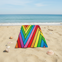 Yabee Rainbow Beach Towel Quick Dry Microfiber Beach Blanket Vibrant Geometric Striped Towels Pool Vacation Sand Towel