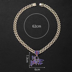 Alliage de bijoux pour hommes glacé et collier pendentif lettre <span class=keywords><strong>NOLOVE</strong></span> bleu hip hop en strass - Product Image 2