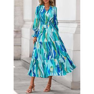 FOXA Women's Floral Maxi <b>Dress</b> Long Sleeve V Neck A Line Elastic Waist <b>Boho</b> Party <b>Dress</b> Spring <b>Summer</b> Casual Wear - Product Image 2