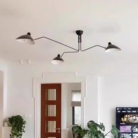 Lustre vintage multi-têtes en fer de style français, LED, type bec de canard et pieuvre, pour salon et chambre, par Serge Mouille