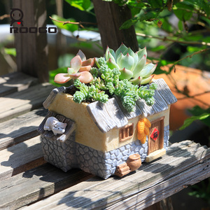 Maceta Decorativa de Resina con Diseño de Casa de Campo Estilo Roogo, Cabaña Tradicional China con Techo de Paja, Pequeña Casa de <span class=keywords><strong>Madera</strong></span> para Plantas de Escritorio - Product Image 1