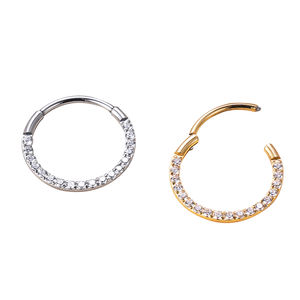 ASTM-anillos de titanio F136 GZN, clips de pasador con bisagras, pendientes de círculo de Nariz de segmento de aro con CZ, joyería para Piercing en los lados - Product Image 6