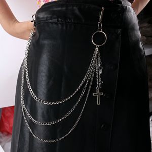 yueli Harajuku Style <b>Cross</b> Pendant Waist Chain Double Layered Unisex Hip Hop Fashion Body Chain Tibetan <b>Silver</b> Daily Wear - Product Image 1