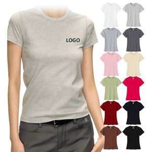 Camiseta de Verano con Diseño Personalizado, Corte Regular, Básica, Cuello Redondo, Ajustada, de Algodón para Mujer - Product Image 1