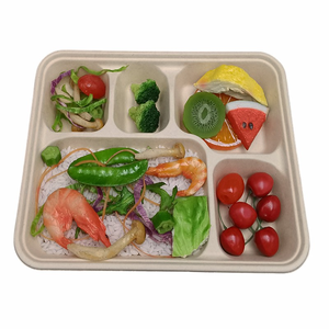 Bandeja de Alimentos con Compartimentos de Bagazo de Caña de Azúcar 100% Biodegradable, Tapa <span class=keywords><strong>BIOPACK</strong></span> Tray45, Tamaño y Logotipo Personalizables, Rectángulo Trasero - Product Image 1