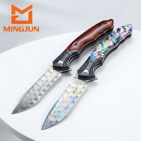 Couteau pliant en acier de Damas avec manche en coquille, couteau de survie d'extérieur, couteau de poche utilitaire, EDC, camping, chasse