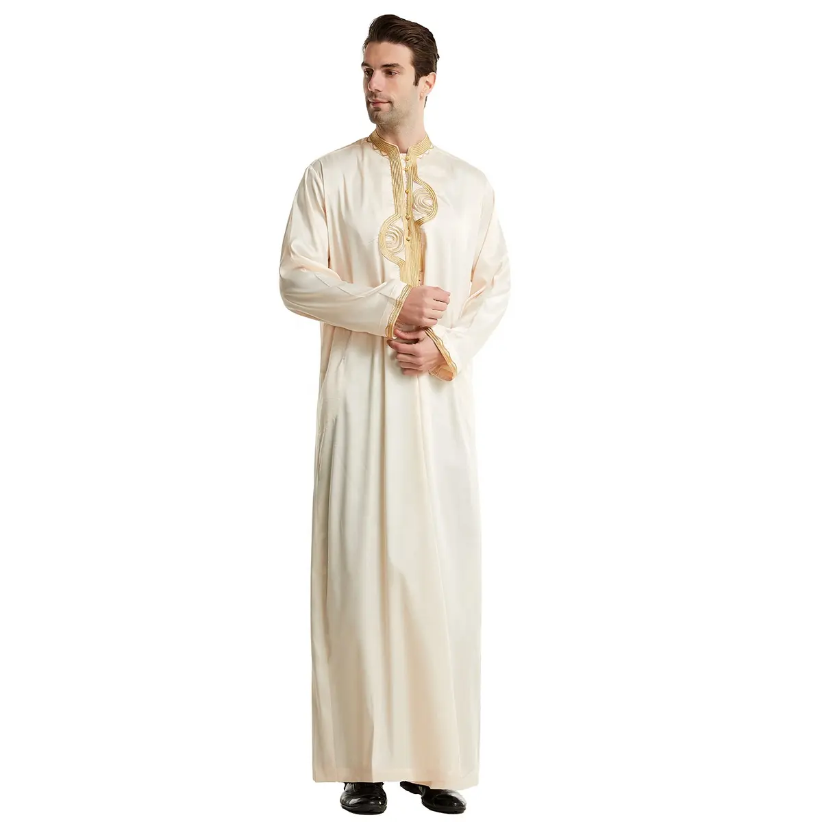 Người Đàn Ông Hồi Giáo Của Quần Áo Trung Đông Ả Rập Áo Lỏng Lẻo 100% Polyester Sợi Dubai Hồi Giáo Người Đàn Ông Ả Rập Thobe