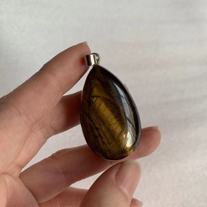 Pendentif ovale en pierre naturelle, <span class=keywords><strong>cristal</strong></span> en forme de goutte d'eau, aventurine verte et œil de tigre, compatible avec une chaîne - Product Image 2