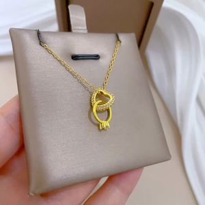 18K Gold Plated Zircon Crystal Pendant <b>Necklace</b> Diamond Heart Peach Heart Double <b>Ring</b> Charm Stainless Steel <b>Necklace</b> Collar - Product Image 3