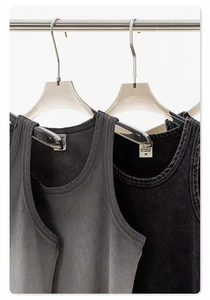 تصميم جديد رائج البيع بالجملة ملابس الشارع المخصصة الوزن الثقيل Gsm أسود رمادي أعلى خزان غسيل حمض أعلى خزان - Product Image 5