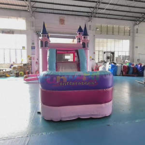Castillo inflable rosa comercial para exteriores con tobogán acuático, castillo real grande con brillantina. - Product Image 2