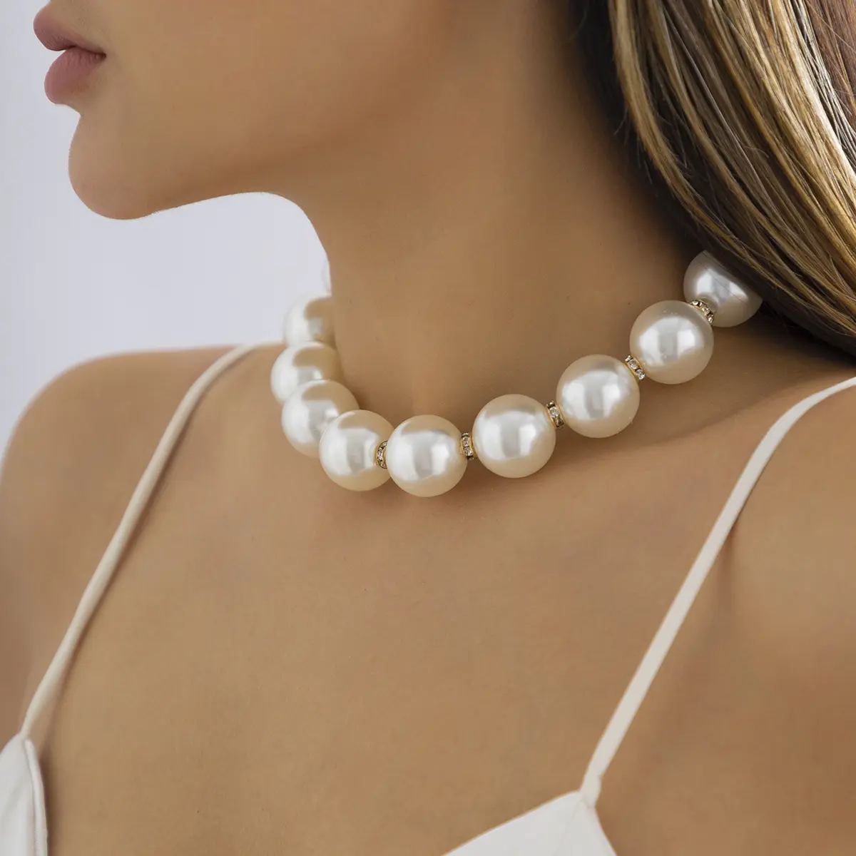 Baroque Big Pearl Necklace Freshwater Pearl Choker Rhinestone Bead Necklace Bridal Wedding Jewelry Accessories