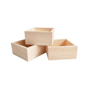 Scatola portaoggetti in legno non finita Set di 3 casse Decorative per nidi domestici scatole quadrate in legno naturale
