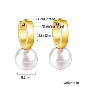 Boucles d'oreilles pendantes minimalistes tendance avec perles, plaquées or 18 carats, style pendentif, bijoux en acier inoxydable, boucles d'oreilles créoles à la mode pour femmes - Product Image 2