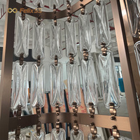 Paravent moderne de luxe en acier inoxydable doré et verre cristal avec éclairage LED pour hall d'hôtel, salon, séparateur décoratif
