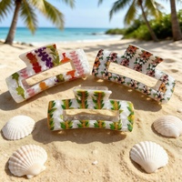 Pince à cheveux carrée creuse en acétate à motif floral hawaïen personnalisée, multicolore, accessoire capillaire tropical pour la vente en gros