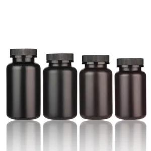 Bouteille de pilules noir mat en PET avec couvercle noir, capsule en plastique, 50cc, 80cc, 100cc, 120cc, 250cc, 200cc, 100ml, 120ml