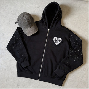 Sweat à capuche <span class=keywords><strong>pour</strong></span> homme avec sublimation, strass, fermeture éclair, design scintillant sur toute la surface, style Y2K, en <span class=keywords><strong>coton</strong></span> et polyester - Product Image 2