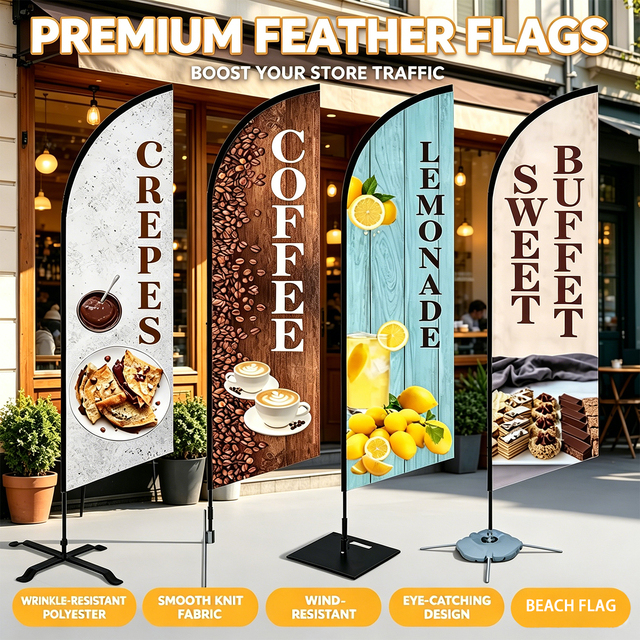 Custom Feather Flag Teardrop Beach Flag Pole Kit Advertisement logo Lemon Coffee Crepes Sweet Buffet Rectangular Flags Banner
