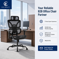 Chaise de bureau ergonomique en maille à dossier haut personnalisable pour B2B, avec support lombaire réglable, appui-tête et fonction pivotante, idéale pour les cadres