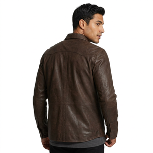 Custom Genuine Brown Leather <b>Jacket</b> <b>Men</b> Real Sheepskin <b>Slim</b> <b>Fit</b> Stand Collar Casual Biker Coats Outerwear Leather <b>Jackets</b> - Product Image 2