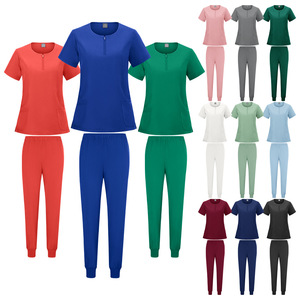 Women's Scrub Set Split Knitted Moisture Wicking Hospital Uniforms Summer Winter Short Sleeve S XXL - Product Image 1