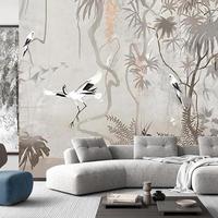 Papier peint mural 3D rafraîchissant pour la décoration intérieure, motif grues en vol, vue verte, pour salon et mur d'arrière-plan TV