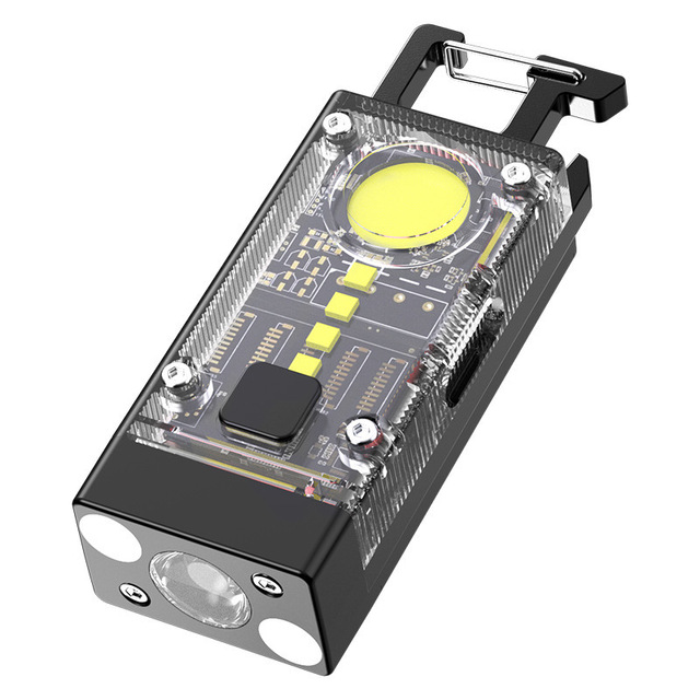 Large Capacity Solar LED Keychain Light Aluminum Alloy Outdoor Camping Emergency USB Portable COB Work Light