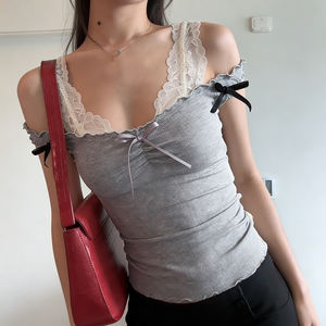 Top de encaje con lazo estilo Pure Desire francés, nuevo, ajustado, adelgazante, dulce, tipo camisola. - Product Image 5