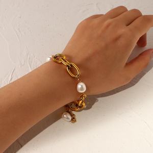European and American Baroque <b>Freshwater</b> <b>Pearl</b> <b>Bracelet</b> Simple 18K Gold-Plated Stainless Steel <b>Bracelet</b> - Product Image 2