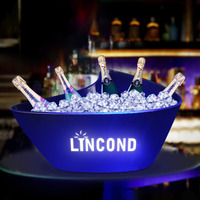 Seau à glace triangulaire à lumière LED 10 L Champagne bière boissons seau refroidisseur en plastique acrylique grand ovale pour bar à bière