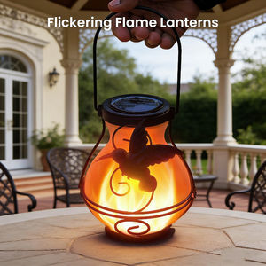 Lanternes solaires d'extérieur étanches à effet flamme vacillante, lanternes solaires suspendues en métal en forme de colibri, décoration de patio, de véranda et de jardin - Product Image 2