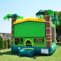 Château gonflable commercial à thème jungle tropicale vert pour enfants, idéal pour la location d'événements et de fêtes