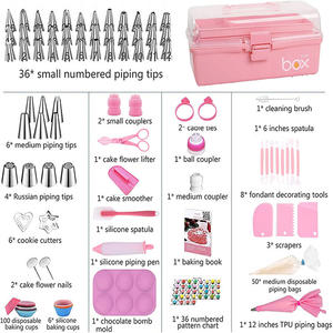 Ensemble d'outils de pâtisserie 337 pièces avec poche à douille, spatule, racloir, outil à ongles et boîte de rangement à trois niveaux - Acier inoxydable et silicone - Product Image 6
