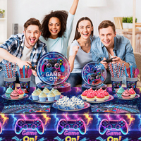 Vaisselle pour fête d'anniversaire sur le thème des jeux vidéo, comprenant assiettes, serviettes, gobelets, bannières, décorations de fête d'anniversaire pour les joueurs