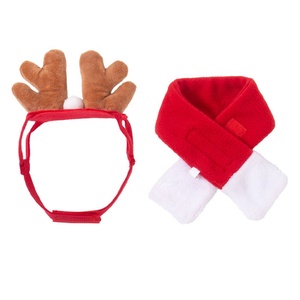 Pafu Creative Pet Costume De Noël Ensemble Renne Bois Bandeau Père Noël Chapeau Écharpe Rouge Noël Jeu De Rôle Fournitures Ensemble - Product Image 6