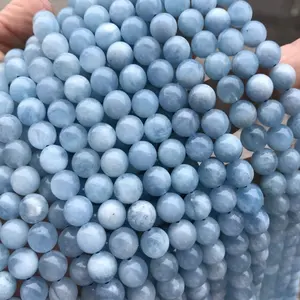 Custom Natural Aquamarine Agate Stone Bead Round Loose Spacer Beads For Jewelry Making Findings DIY Bracelet