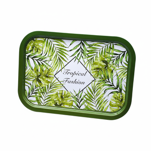 Plateau de service rectangulaire en aluminium argenté vert 285x400mm de mode tropicale pour les mariages de Noël du Ramadan - Product Image 2